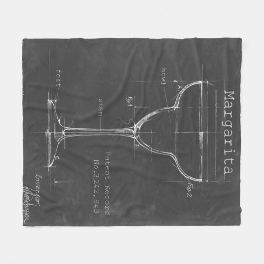 Schwarz-Weiß-Margarita-Glas-Blueprint Fleecedecke (Vorderseite (Horizontal))