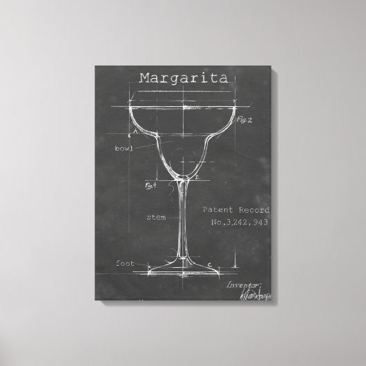 Schwarz-Weiß-Margarita-Glas-Blueprint Leinwanddruck (Vorderseite)