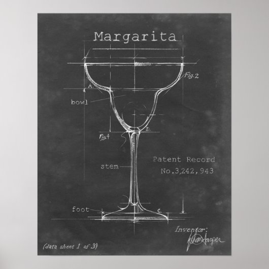 Schwarz-Weiß-Margarita-Glas-Blueprint Poster (Vorne)
