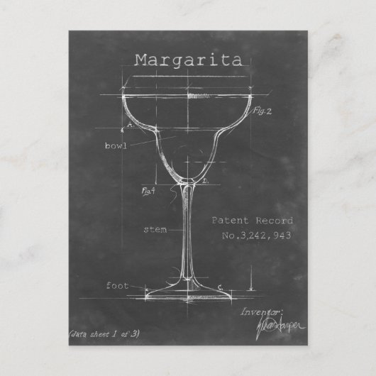 Schwarz-Weiß-Margarita-Glas-Blueprint Postkarte (Vorderseite)