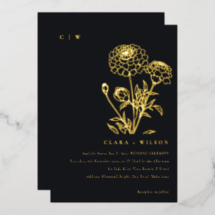 Schwarz-Weiß-Marigold-Sketch Folieneinladung