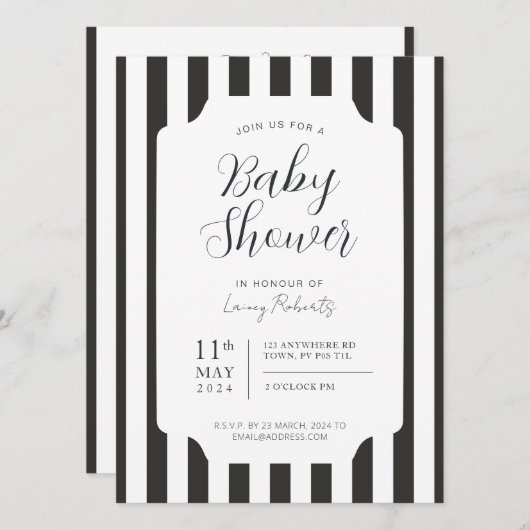 Schwarz-Weiß-Markisengeschlecht neutral Einladung (Vorne/Hinten)