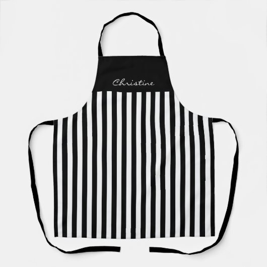 Schwarz-Weiß-Markisenstreifen mit Namen Schürze (Vorderseite)