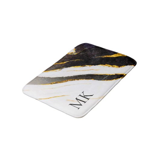 Schwarz-Weiß-Marmor Badematte (Schrägansicht)