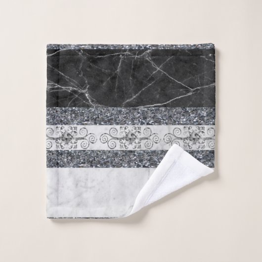 Schwarz-Weiß-Marmor Badezimmer Handtuchhalter Set (Waschlappen)