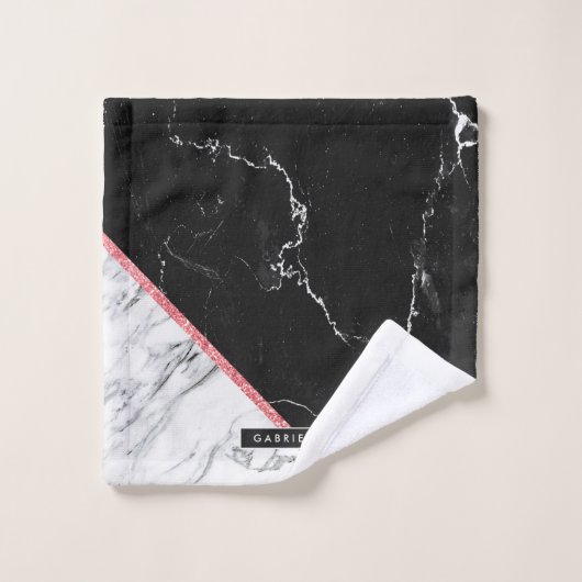Schwarz-Weiß-Marmor Badhandtuch Set (Waschlappen)