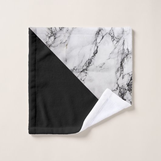 Schwarz-Weiß-Marmor Badhandtuch Set (Waschlappen)