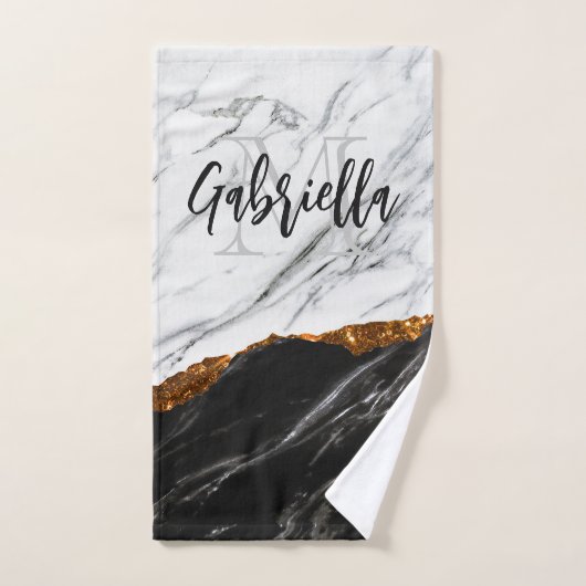 Schwarz-Weiß-Marmor Badhandtuch Set (Handtuch)