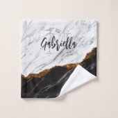 Schwarz-Weiß-Marmor Badhandtuch Set (Waschlappen)