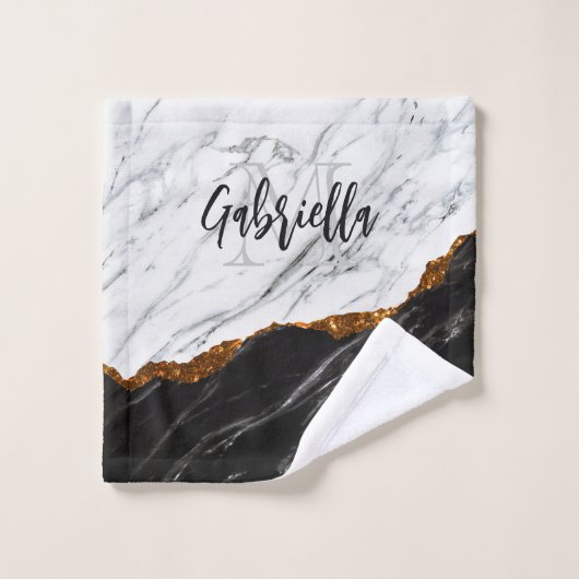 Schwarz-Weiß-Marmor Badhandtuch Set (Waschlappen)