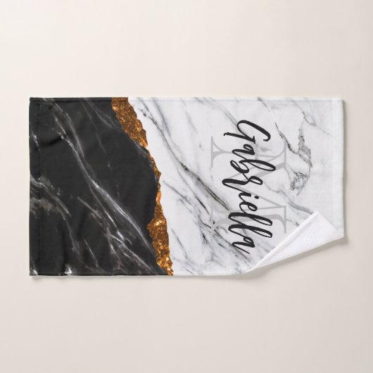 Schwarz-Weiß-Marmor Badhandtuch Set (Handtuch)