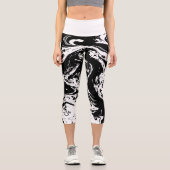 Schwarz-Weiß-Marmor Capri Leggings (Vorderseite)