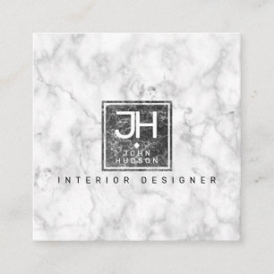 Schwarz-Weiß-Marmor-Design modernes Monogramm gesc Quadratische Visitenkarte