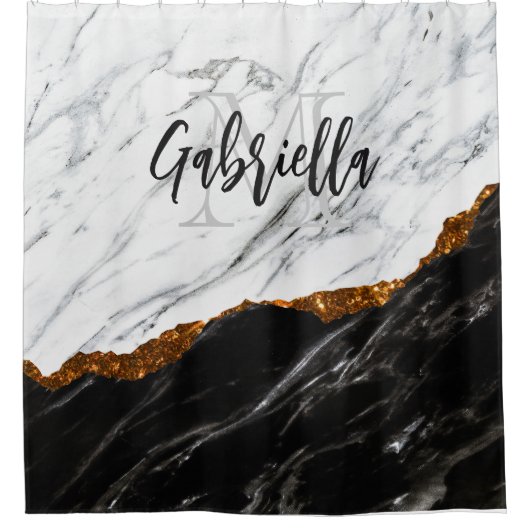 Schwarz-Weiß-Marmor Duschvorhang (Vorderseite)