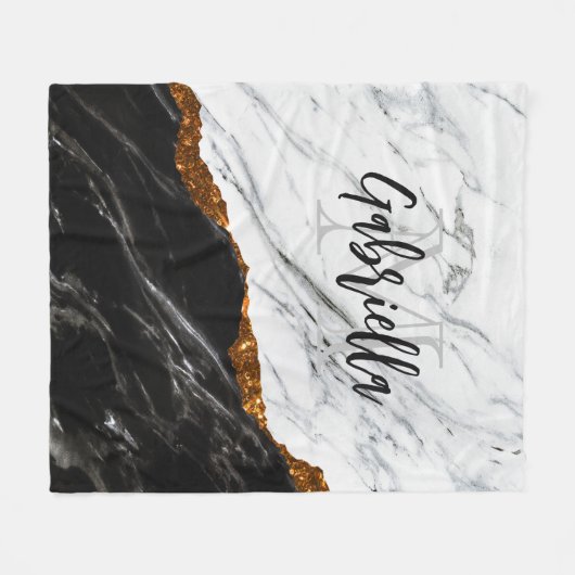 Schwarz-Weiß-Marmor Fleecedecke (Vorderseite (Horizontal))
