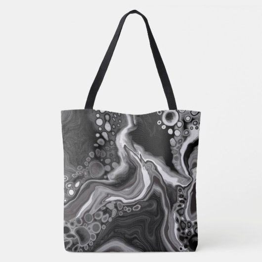Schwarz-Weiß-Marmor-Fluid Art Tasche (Rückseite)