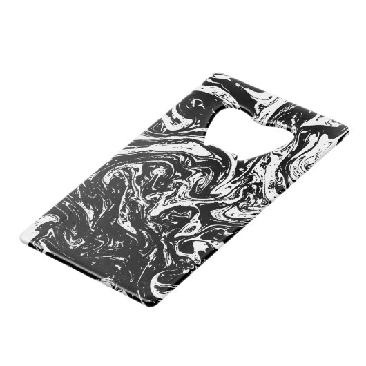 Schwarz-Weiß-Marmor Geldbeutel Flaschenöffner (Rückseite Schrägansicht)