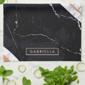 Schwarz-Weiß-Marmor Geschirrtuch (Gefaltet)