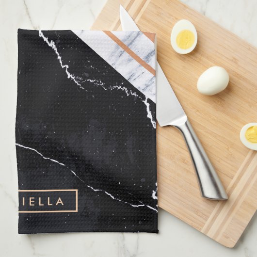 Schwarz-Weiß-Marmor Geschirrtuch (Viertel Falte)