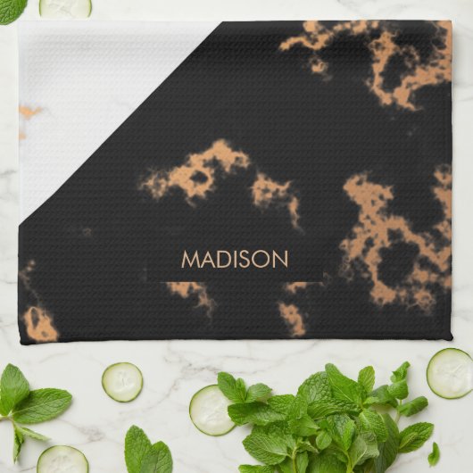 Schwarz-Weiß-Marmor Geschirrtuch (Gefaltet)