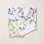 Schwarz-Weiß-Marmor-Gold-Funkelflake Monogram Badhandtuch Set (Waschlappen)