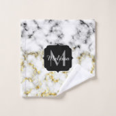 Schwarz-Weiß-Marmor-Gold-Funkelflake Monogram Badhandtuch Set (Waschlappen)