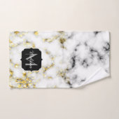 Schwarz-Weiß-Marmor-Gold-Funkelflake Monogram Badhandtuch Set (Handtuch)