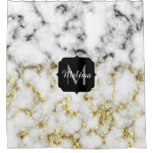 Schwarz-Weiß-Marmor-Gold-Funkelflake Monogram Duschvorhang (Vorderseite)