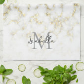Schwarz-Weiß-Marmor-Gold-Funkelflake Monogram Geschirrtuch (Gefaltet)