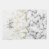 Schwarz-Weiß-Marmor-Gold-Funkelflake Monogram Geschirrtuch (Horizontal)