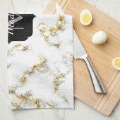Schwarz-Weiß-Marmor-Gold-Funkelflake Monogram Geschirrtuch (Viertel Falte)
