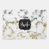 Schwarz-Weiß-Marmor-Gold-Funkelflake Monogram Geschirrtuch (Horizontal)