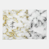 Schwarz-Weiß-Marmor-Gold-Funkelflake Monogram Geschirrtuch (Horizontal)