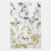 Schwarz-Weiß-Marmor-Gold-Funkelflake Monogram Geschirrtuch (Vertikal)