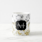 Schwarz-Weiß-Marmor-Gold-Funkelflake Monogram Kaffeetasse (Mittel)
