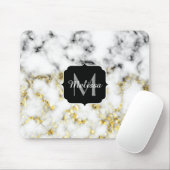 Schwarz-Weiß-Marmor-Gold-Funkelflake Monogram Mousepad (Mit Mouse)