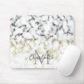 Schwarz-Weiß-Marmor-Gold-Funkelflake Monogram Mousepad (Mit Mouse)