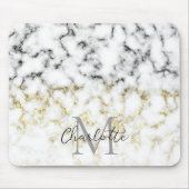 Schwarz-Weiß-Marmor-Gold-Funkelflake Monogram Mousepad (Vorne)
