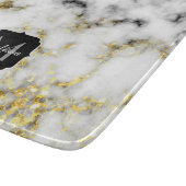 Schwarz-Weiß-Marmor-Gold-Funkelflake Monogram Schneidebrett (Ecke)