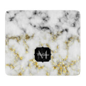 Schwarz-Weiß-Marmor-Gold-Funkelflake Monogram Schneidebrett (Vorderseite)