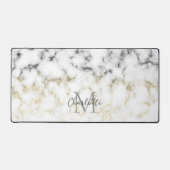 Schwarz-Weiß-Marmor-Gold-Funkelflake Monogram Schreibtischunterlage (Vorderseite)