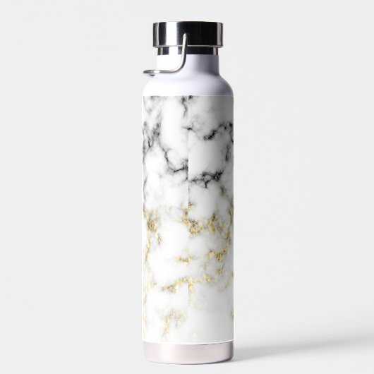 Schwarz-Weiß-Marmor-Gold-Funkelflake Monogram Trinkflasche (Rechts)