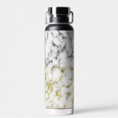 Schwarz-Weiß-Marmor-Gold-Funkelflake Monogram Trinkflasche (Rückseite)