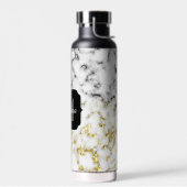 Schwarz-Weiß-Marmor-Gold-Funkelflake Monogram Trinkflasche (Links)