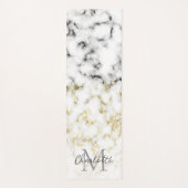 Schwarz-Weiß-Marmor-Gold-Funkelflake Monogram Yogamatte (Vorderseite)