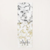 Schwarz-Weiß-Marmor-Gold-Funkelflake Monogram Yogamatte (Rückseite)