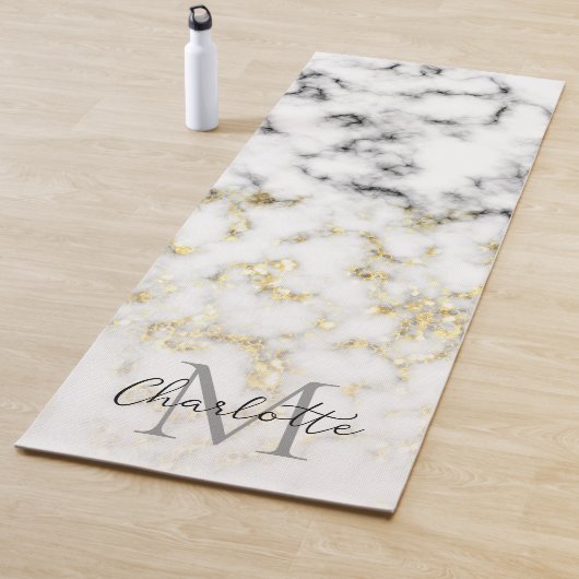 Schwarz-Weiß-Marmor-Gold-Funkelflake Monogram Yogamatte (Beispiel)