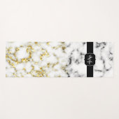 Schwarz-Weiß-Marmor-Gold-Funkelflake Monogram Yogamatte (Vorderseite (Horizontal))