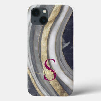 Schwarz-Weiß-Marmor-Gold-Glitter-Monogramm Case-Mate iPhone Hülle
