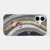 Schwarz-Weiß-Marmor-Gold-Glitter-Monogramm iPhone 16 Hülle (Rückseite (Horizontal))